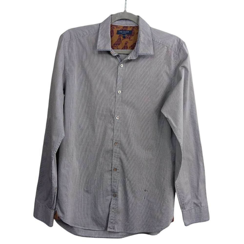 TED BAKER LONDON Men's Long Sleeve Button Down Shirt Striped Gray Size 3 Cotton